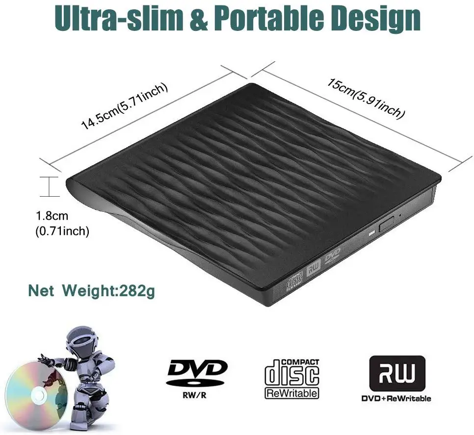 Внешний CD DVD привод USB 3 0 портативный оптический RW Superdrive совместимый с ноутбуком