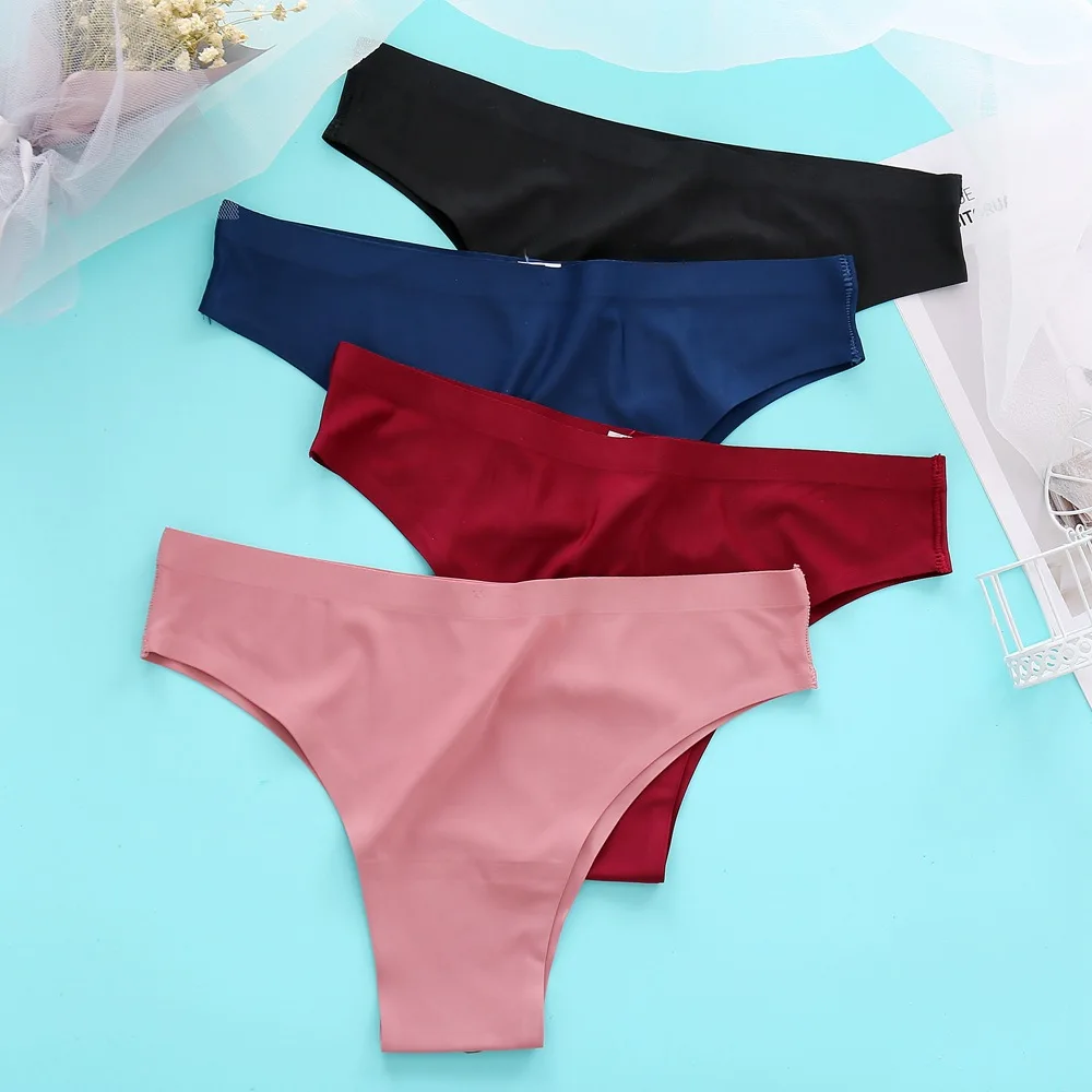 

Women underwear Sexy thong seamless ice silk ultra-thin solid color teen girls lingerie cute low waist panties M-XL