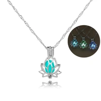 womens fashion luminous bead silver necklace multicolor hollow lotus creative pendant party gift jewelry wholesale