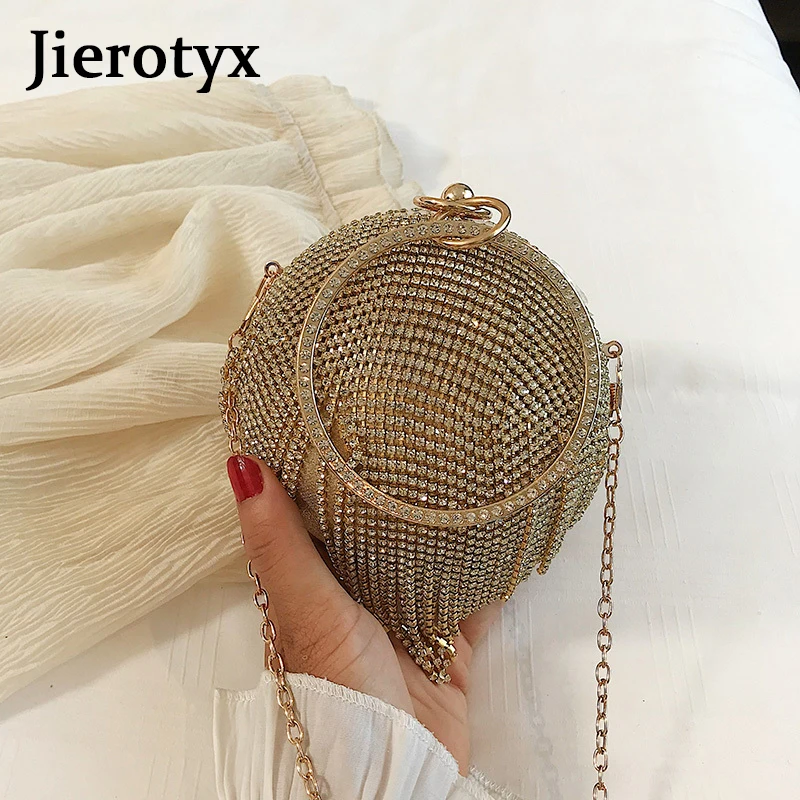 JIEROTYX круглые вечерние сумки женские Серебристые Стразы модная сумка с