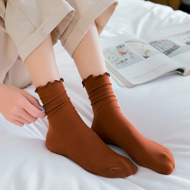 Носки женские повседневные однотонные модные теплые хлопковые милые
