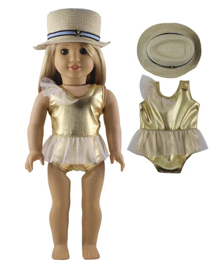 

New 2 PCS Doll Swimsuit+1 Hat for 18 Inch American Bitty Baby Doll X100