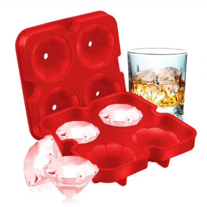 

4 Grids Diamond Pattern Ice Cube Tray Reusable Ice Cubes Maker Silicone Ice Cream Molds Chocolate Mold Party Bar Tools