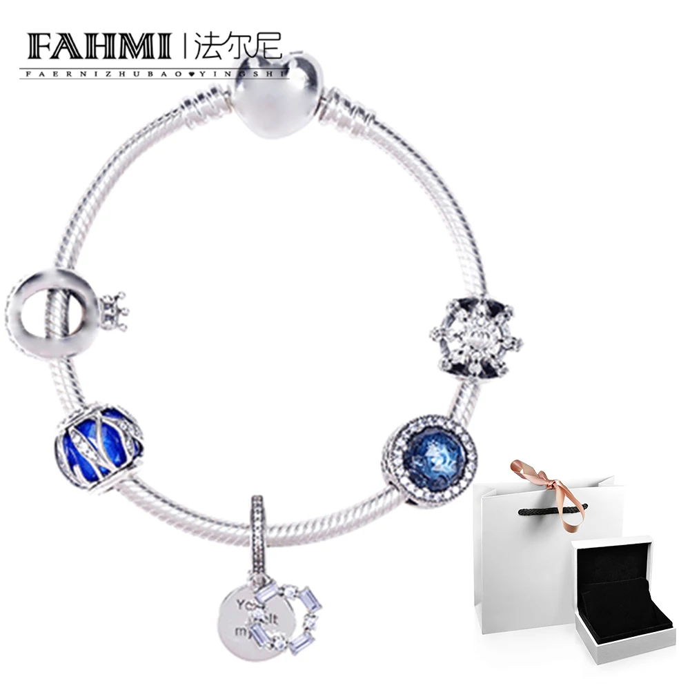 

FAHMI 100% 925 пробы Серебряный 1:1 синий звездный Сказочный серия Корона Комбинация DIY бисерный браслет набор D5907345 очаровательный подарок