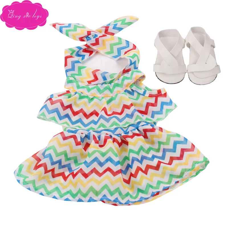 Платье для куклы 18 дюймов летнее платье с принтом + повязка на голову туфлями