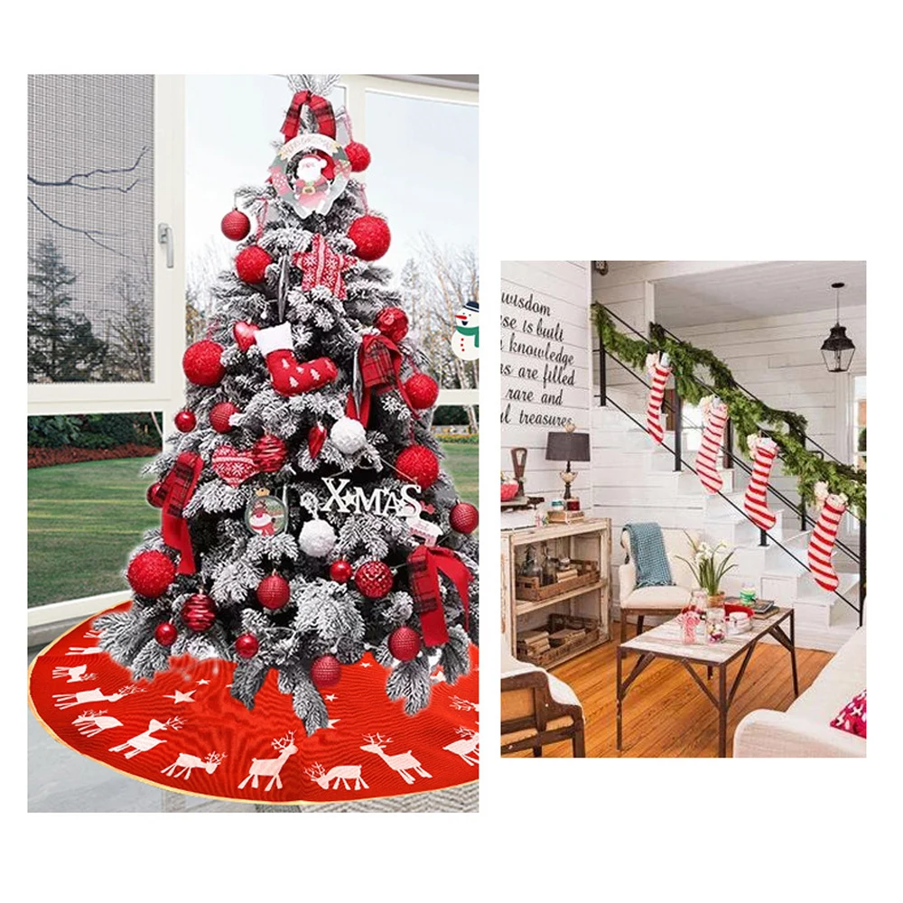 

Christmas Tree Skirt Festival Decoations Xmas Tree Home Decor Merry Christmas Props Burlap Red Deer Pattern