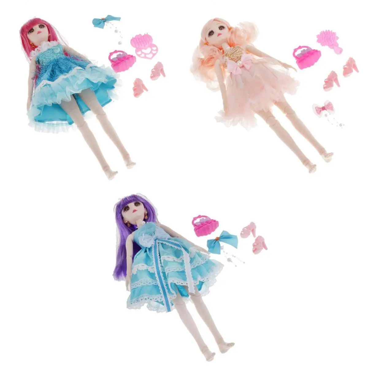 

3pcs 20 Mobile Articulated Dolls 36cm Female Dress Up Dolls DIY Custom Accs