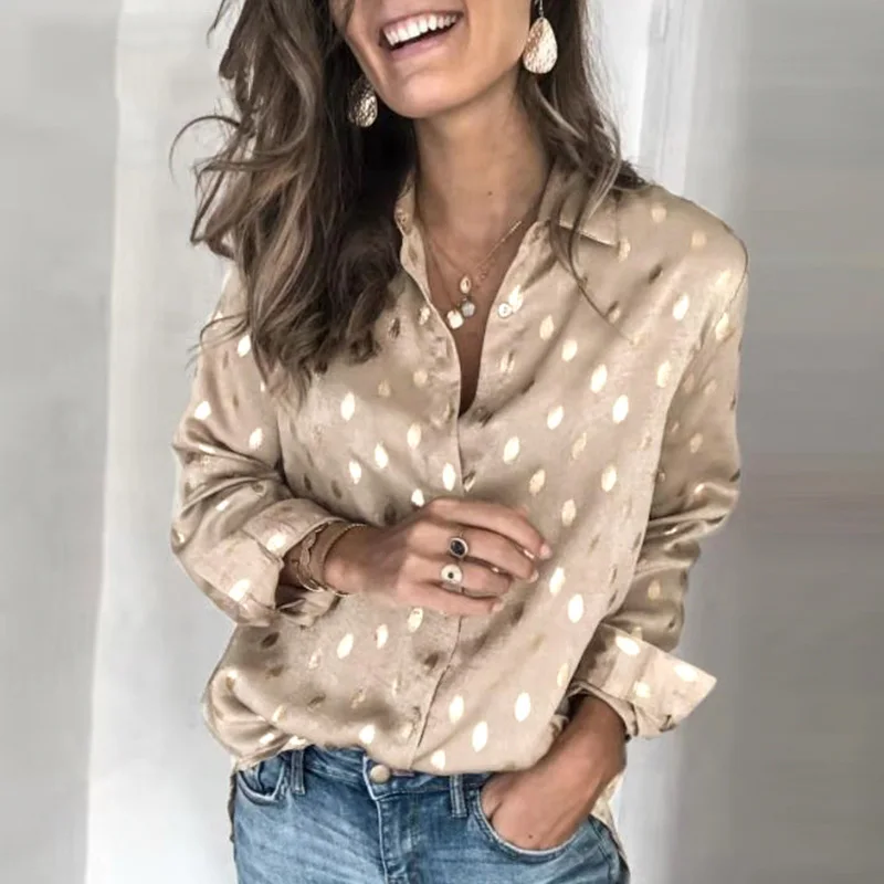 Элегантная женская блузка в горошек рубашка на весну и лето женские топы с