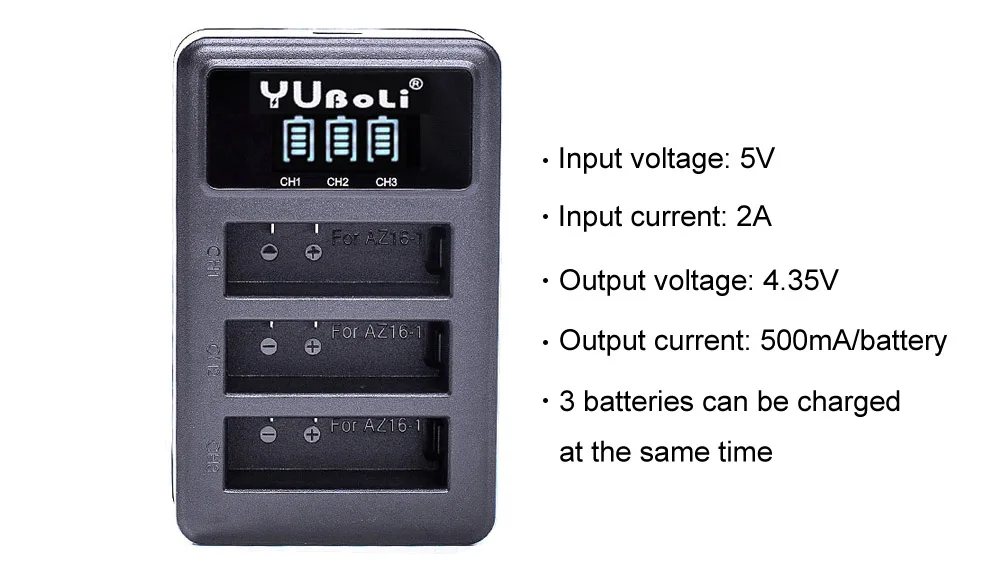 1400 мАч 3,85 В батарея AZ16-1+ светодиодный USB 3 слота зарядное устройство для Xiao mi Yi 2 4K батарея Xiao mi Yi Lite экшн-камеры