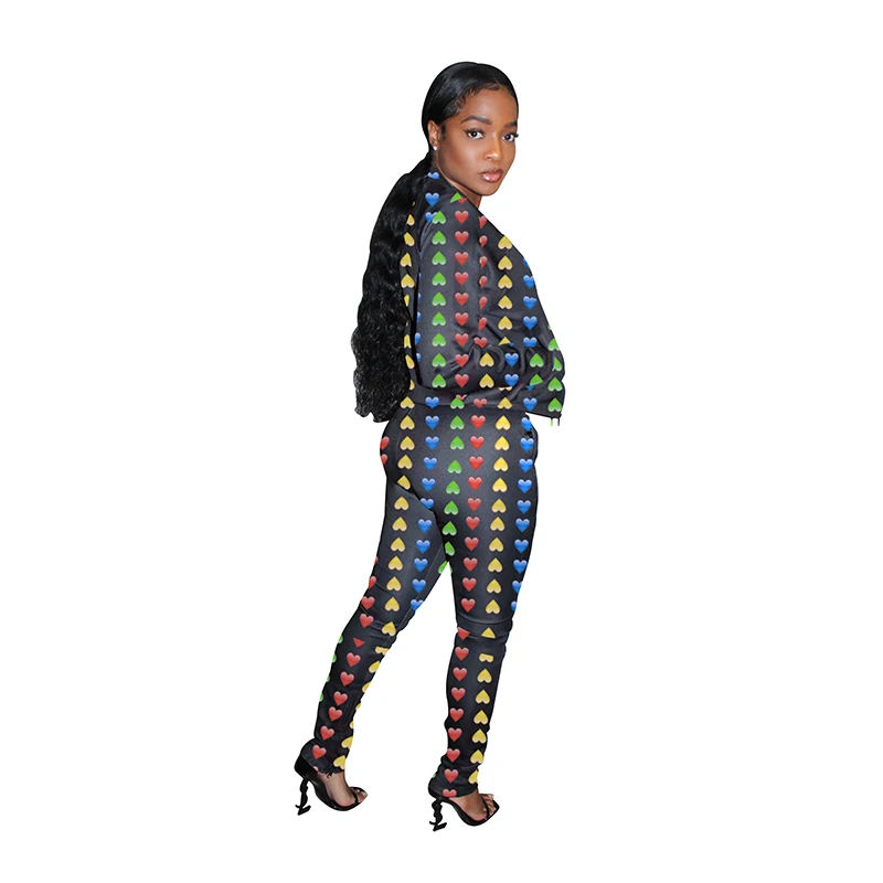 2020 Для женщин комплекты весенний тренировочный костюм с принтом в виде сердечек