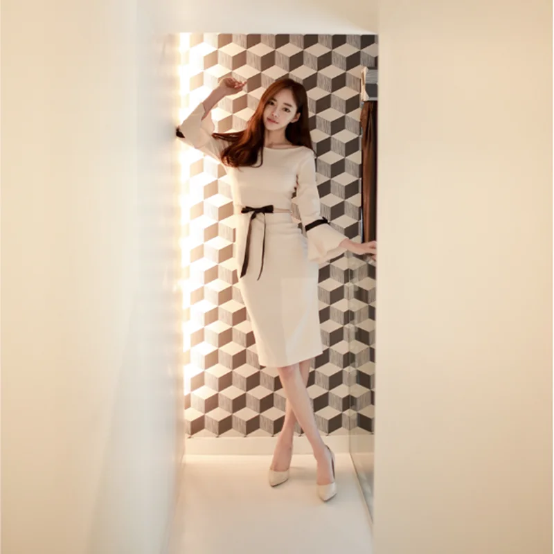 Женские Сексуальные вечерние платья с рукавами лепестками и бантом на осень