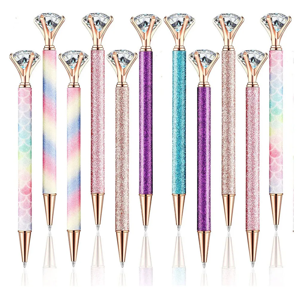 

10Pcs/Lot Beautiful Crystal Glitter Cute Metal Ballpoint Pens With Diamond Top For Women Co-Workers Kids School Office Supplies