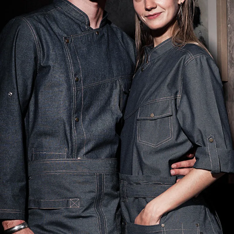 Голубая рубашка с длинным рукавом для ресторана шеф повара кухни официанта