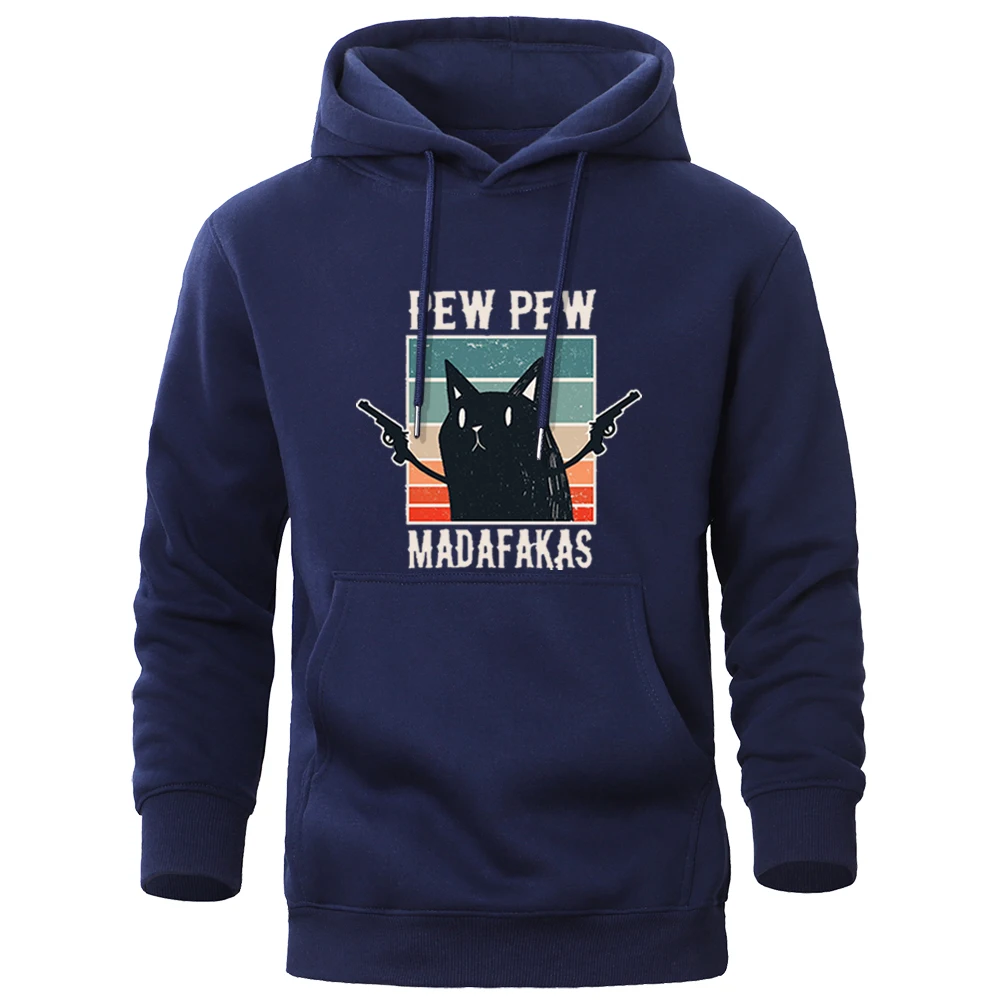 

Pew Pew Madafakas Funny Hoodie Men's Autumn 2021 New Cartoon Streetwear Casual Hip Hop Sweatshirts Male Black Cats Print Hooded