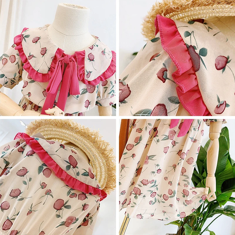 

Girls Princess Dresses 2021 New Summer Flowers Print Party Costumes Children Short Sleeve Bowtie Vestidos Toddler Girl Clothes