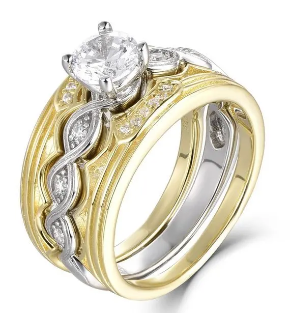 Женское кольцо с фианитом FFLACELL комбинированное золотого и серебряного цвета