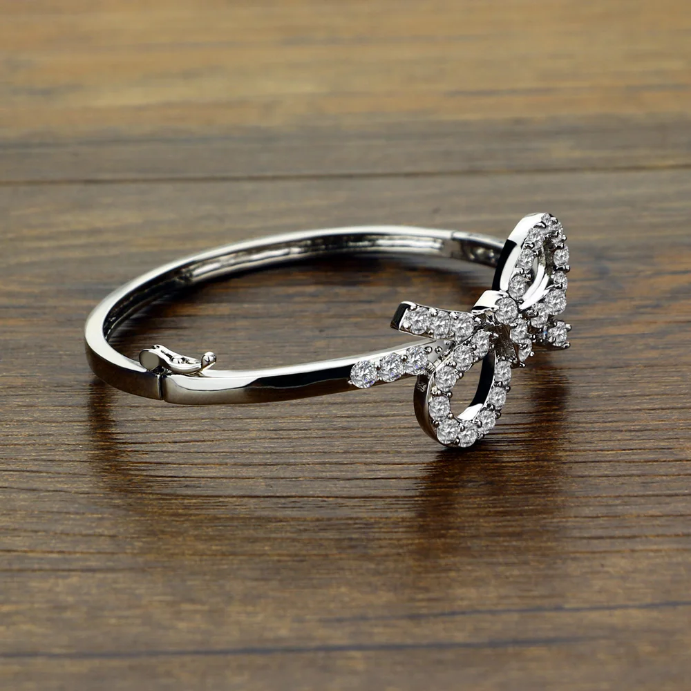 925 серебряный браслет для женщин Симпатичные Циркон инкрустация бант кулон