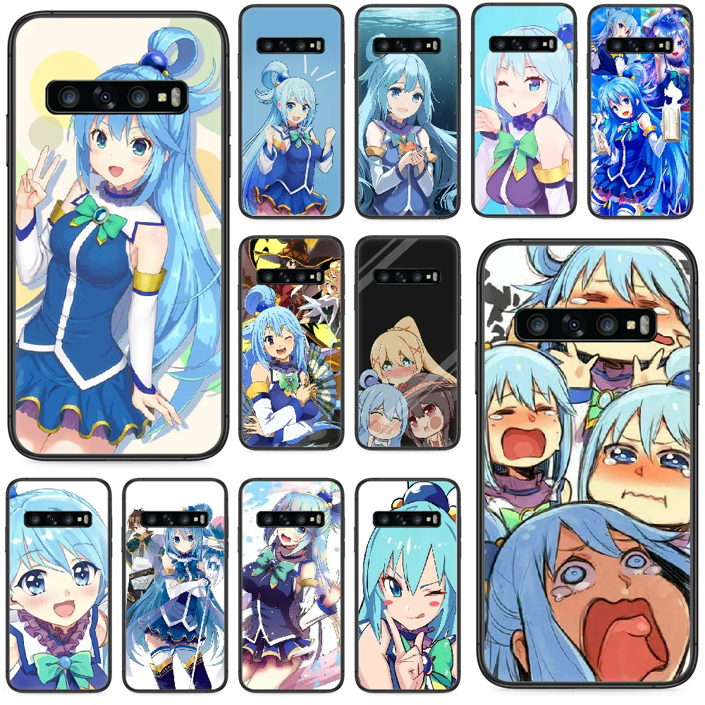 Милый чехол для телефона aqua konosuba anime girl Samsung Galaxy S 10 20 3 4 5 6 7 8 9 Plus E Lite Uitra черный