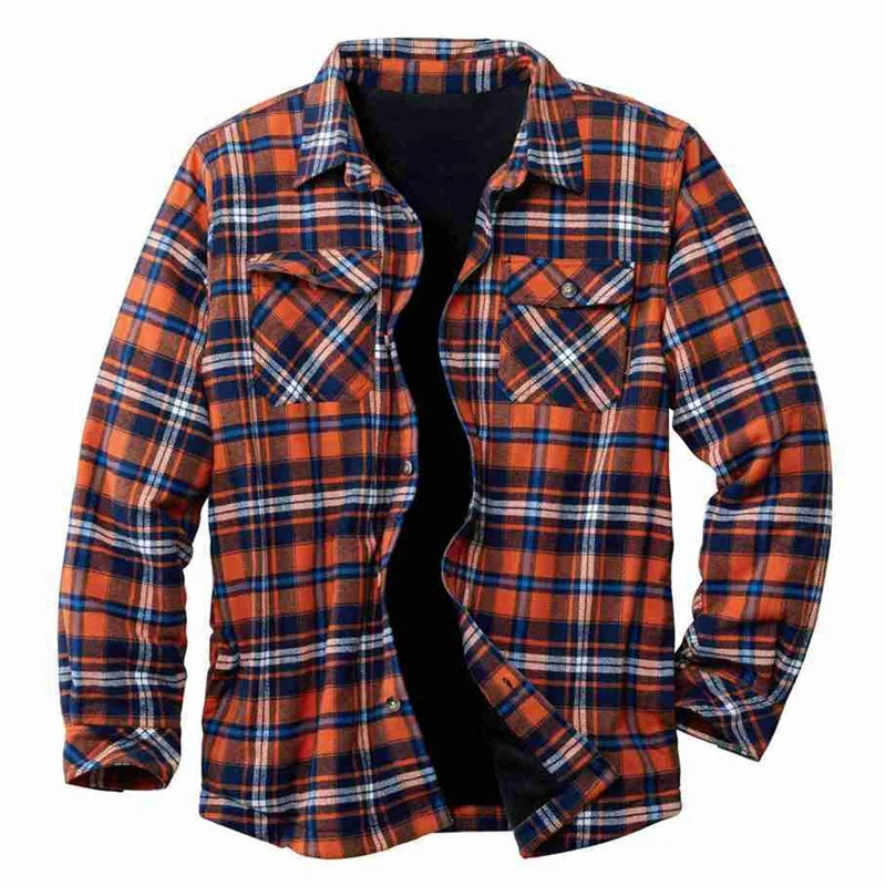

Men's Plus Fat Plus Size Long-sleeved Plaid Shirt Autumn and Winter New Plus Velvet Thick Warm Jacket Oversized Shirt Clothing