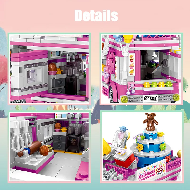 City Food Snacks Car Micro Building Block DIY Fruit Sushi Cart Dessert Trolley Hamburg Ice Cream Truck Mini Bricks Toys Kids | Игрушки и