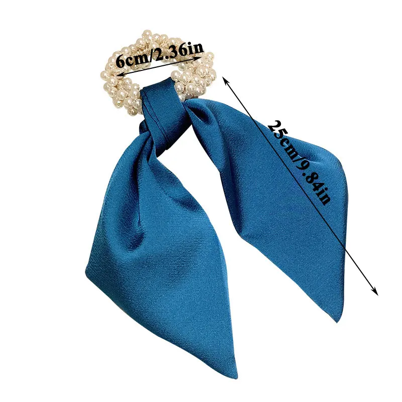 

Women Elegant Bowknot Long Streamer Elastic Hair Band Pure Color Ribbon Pearl Hair Ring Sweet Hair Scrunchies Hair Accessories