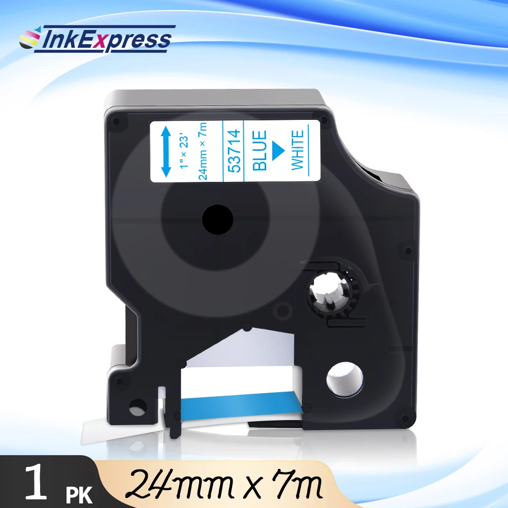 Сине белая этикетка InkExpress кассета для DYMO D1 Tape 24 мм x 7 м 53714 этикетки картриджи