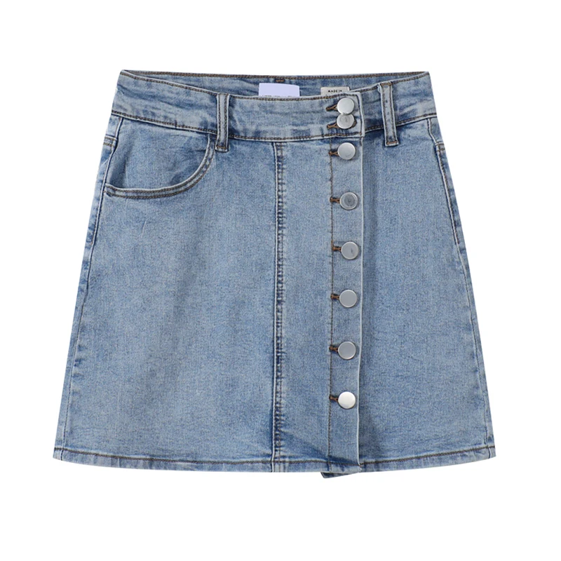 

2021 Summer New High Waist Denim Skirts Women Korean Style Solid Mini Skirts Female Streetwear Casual Design Buttons Jean Skirts