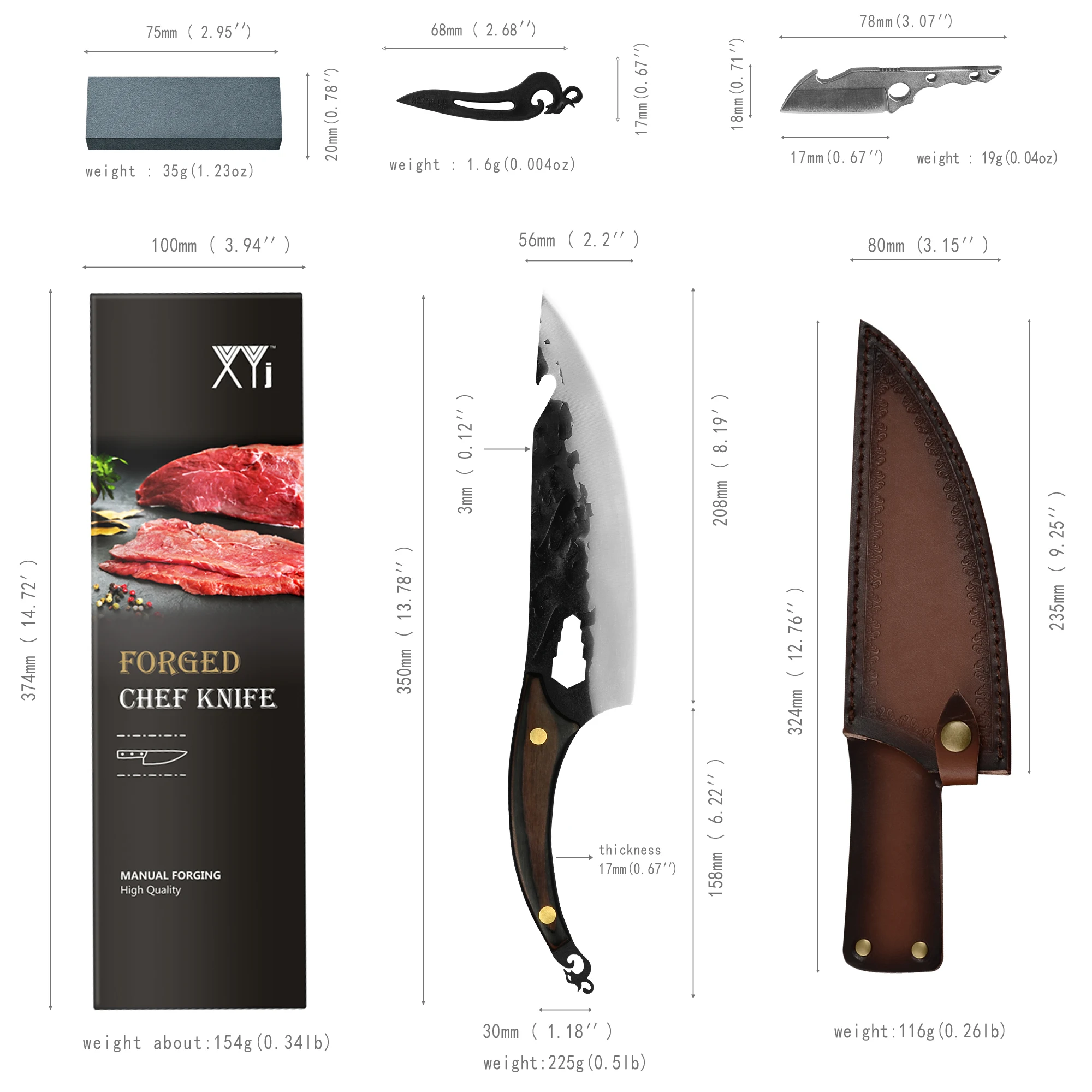 Sowoll Chef Kitchen Cooking Knife Set 8'' INCH Full Tang Cover Sheath Bottle Opener Blade Gift Box Mini | Дом и сад