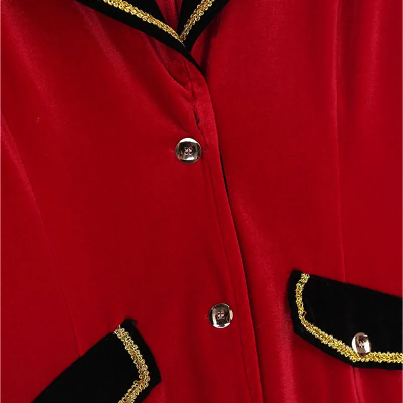 2Pcs Women Halloween Cosplay Pirate Costume Lapel Collar Long Sleeves Gold Braid Trimmings Button Down Long Jacket Coat+ Belt