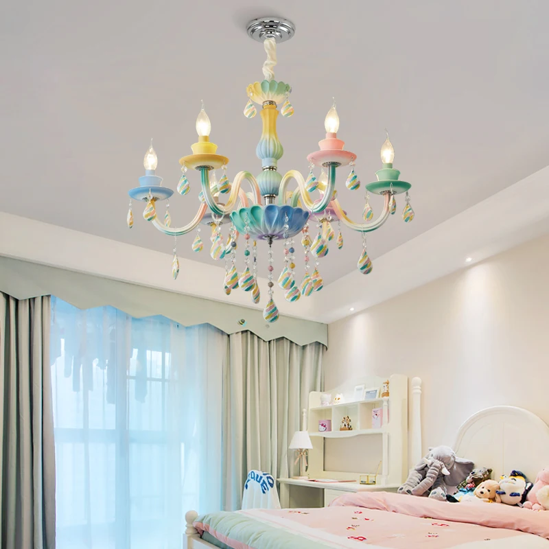Хрустальная люстра Европейская принцесса Макарон светодиодная Радужная свеча в
