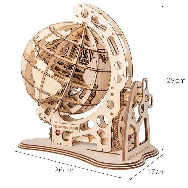 

Wooden Globe Puzzle 3D DIY Mechanical Drive Model Transmission Gear Rotate Assembling Puzzles Home Office Decoration Toys