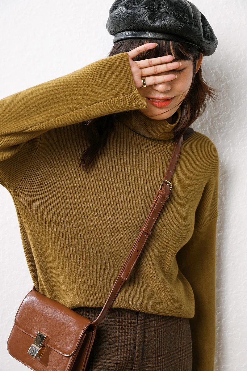 Женские зимние свитера водолазка вязаные пуловеры кашемировые с длинным рукавом