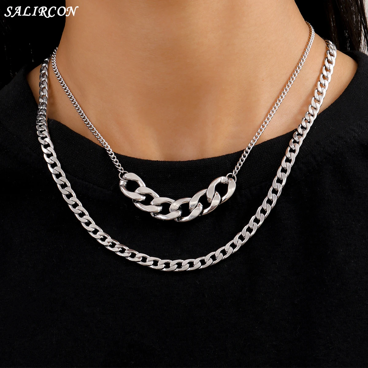 

Punk Stainless Steel Chains Choker Necklace for Women Men Goth Aesthetic Layered Silver Color Chain on the Neck Kpop Jewelry