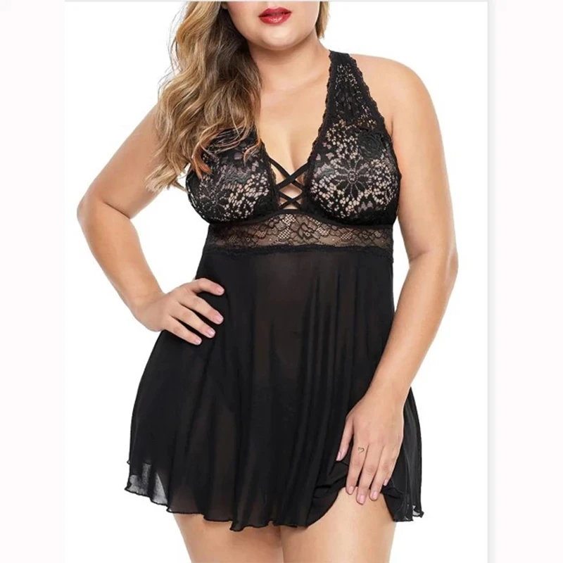 

Lingerie sexy erótica feminina renda transparente, vestido de noite plus size, pijama, roupa de dormir, 6xl
