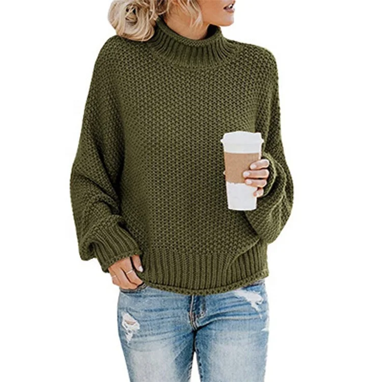 

Sweater Mujer Solid Turtleneck Long Sleeve Loose Pullover Sweater for Women