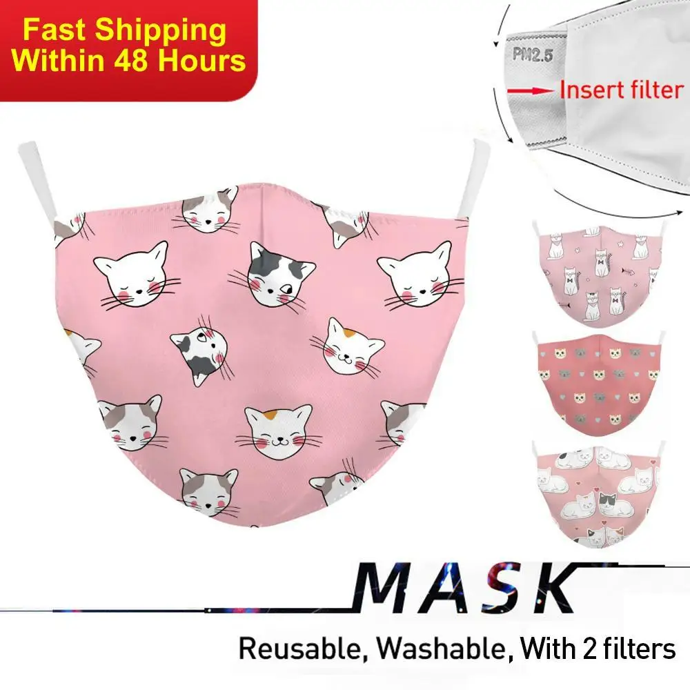 

Zawaland Kid's Cat Printed Masks Baby Children Mouth Mask Cover Reusable Washable Fabric Face Mask