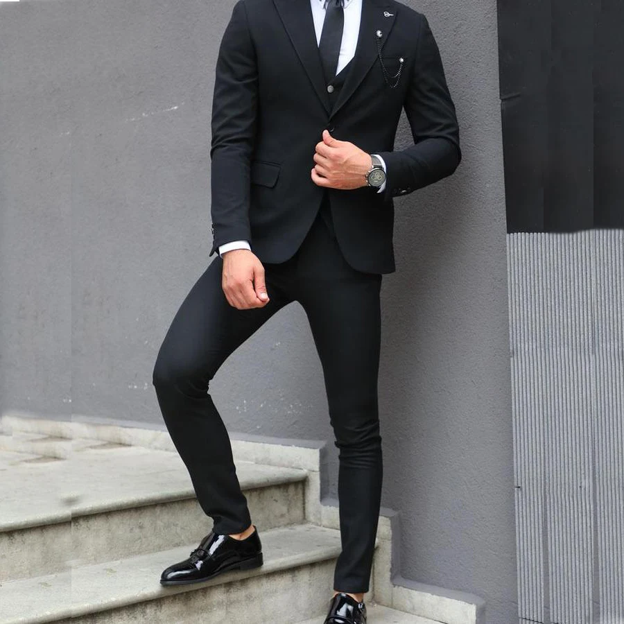 

Mew Arrival 3 Pieces Black Two Button Mens Suit 2021 Slim Fit Tailor Made Groom Wear Wedding Business Blazer（Jacket+Vest+Pants）