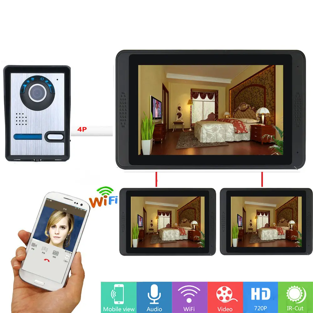 WI-FI видео-телефон двери с 7 дюймов видео монитор 1000TVL дверной звонок Домофон комплект проводной IP камера ИК Ночное видение домофона