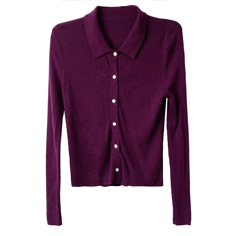 

Crop Tops Short Knit Sweater Women Solid Turn-down Collar Slim Autumn Winter 2020 Black White Long Sleeve Women Sweater