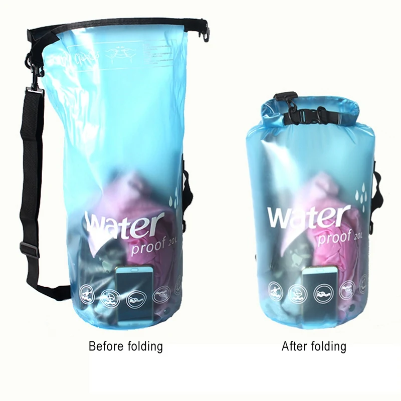 

10L 20L PVC Transparent Waterproof Backpack Portable Outdoor Sport Rafting Bag River Tracing Swiming Bucket Dry Bag