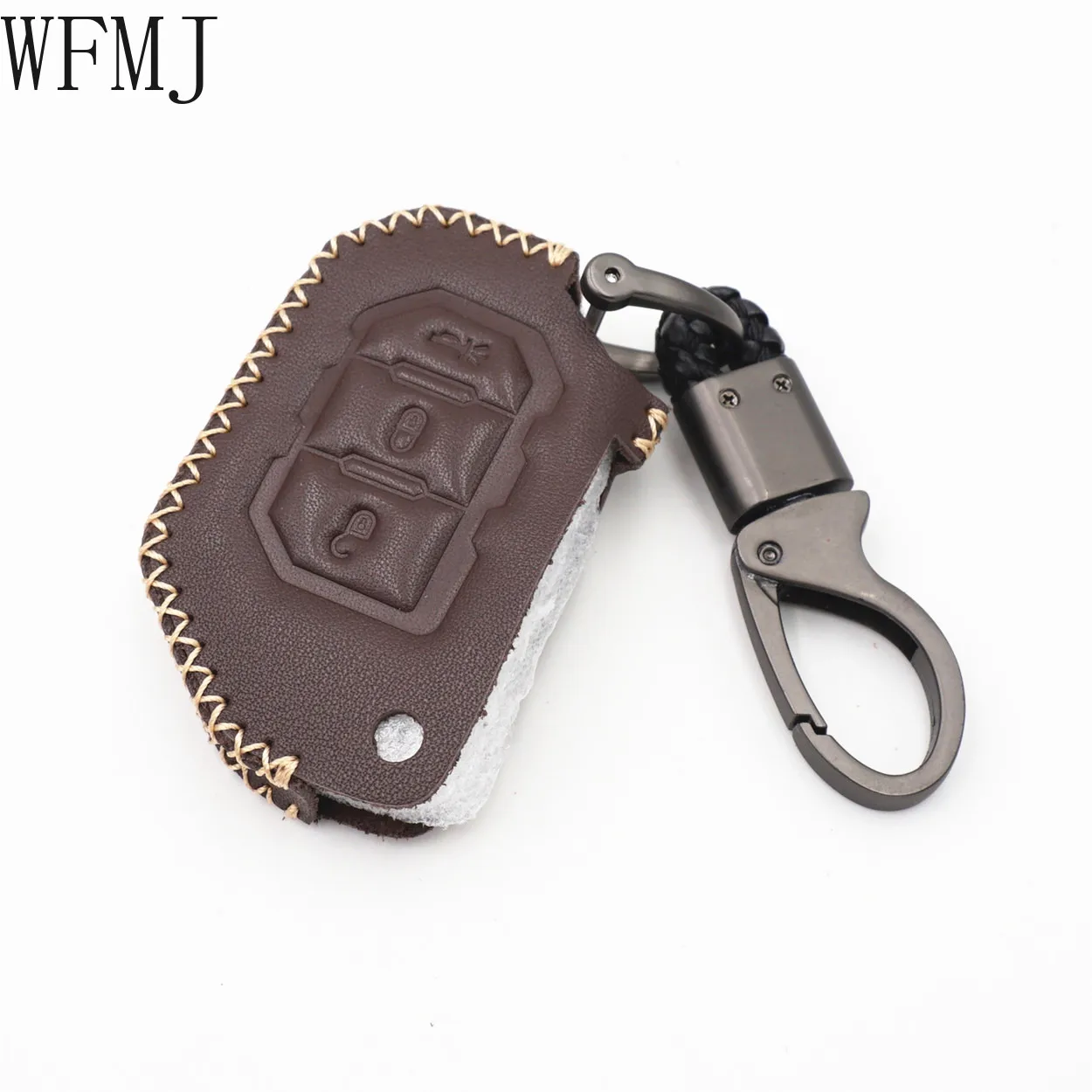 

WFMJ Brown Leather for 2018 2019 2020 2021 Jeep Wrangler JL Gladiator JT JLU 68292942AA 3 Buttons Flip Key Fob Case Cover Chain
