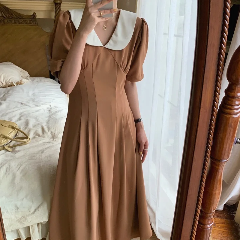 

New Summer Women Vintage High Waist Casual Boho Puff Sleeve Holiday Dress