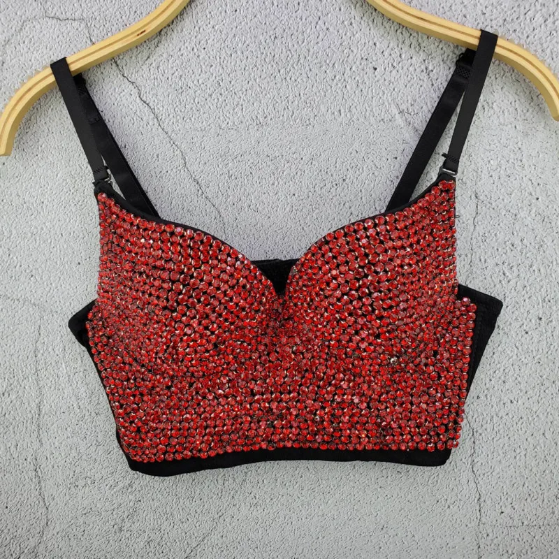 Женский жилет со стразами WKOUD EAM короткий топ на бретельках популярная модель PF266