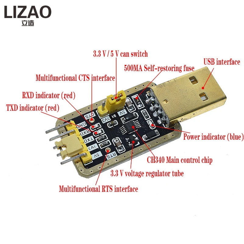 Плата микроконтроллера CH340 с USB на TTL CH340G небольшая пластина для щетки проводом