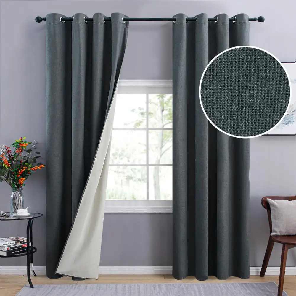 Однотонные льняные занавески YokiSTG 100% затемняющие для гостиной окон в