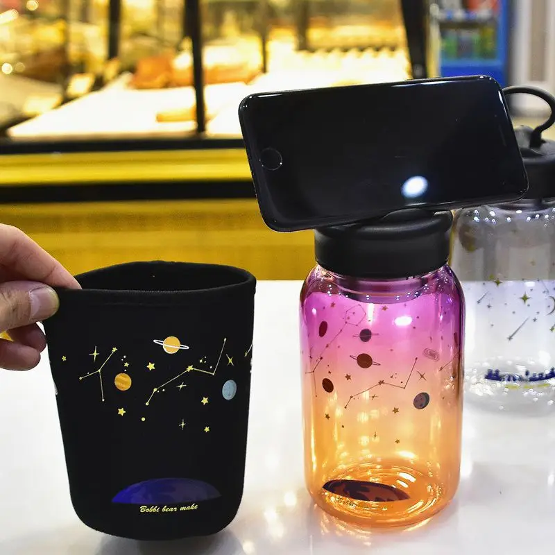 

Glass Coffee Cup Ins Gradient Color Glass for Male and Female Students with Tea Spacer Cup Portable Heat-resistant Hand Cup