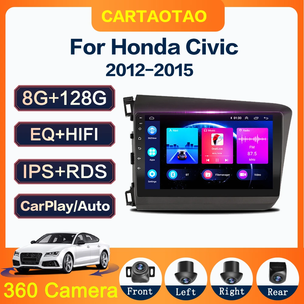 Автомагнитола Carplay Android 10 0 GPS IPS мультимедийный проигрыватель для Honda Civic 2012-2015 2din