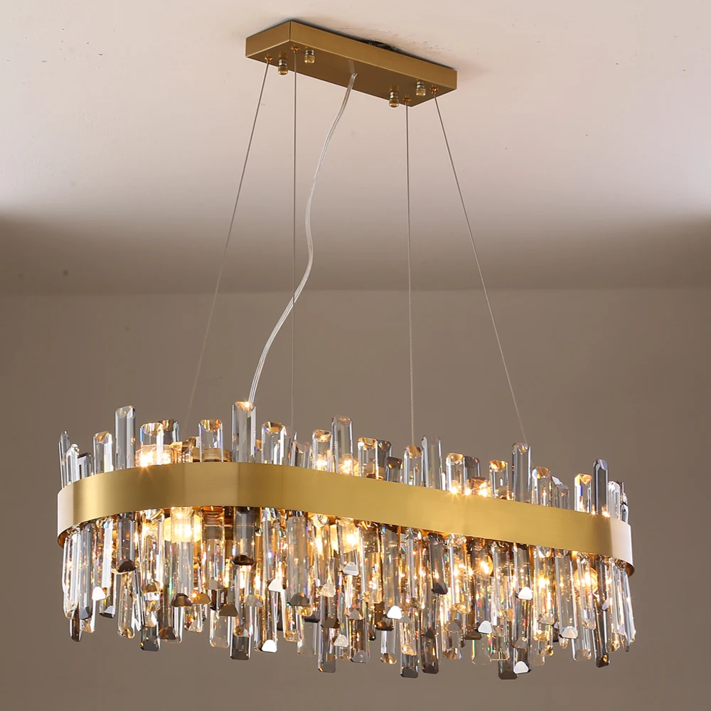 

New modern crystal chandelier for dining room home decor led cristal lamps oval design kitchen island hanging lighting fixtures