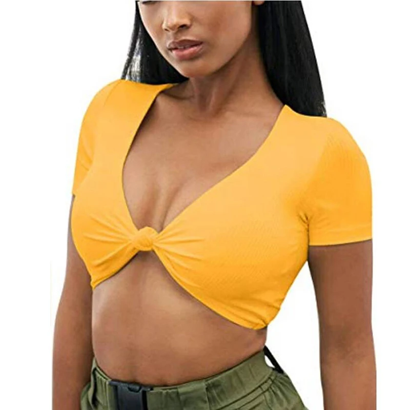 Women's Sexy Deep V Neck Tops Casual T Shirt Knot Front Short Sleeve Basic Tees Sleeveless Bow Strapped Camis Top | Женская одежда