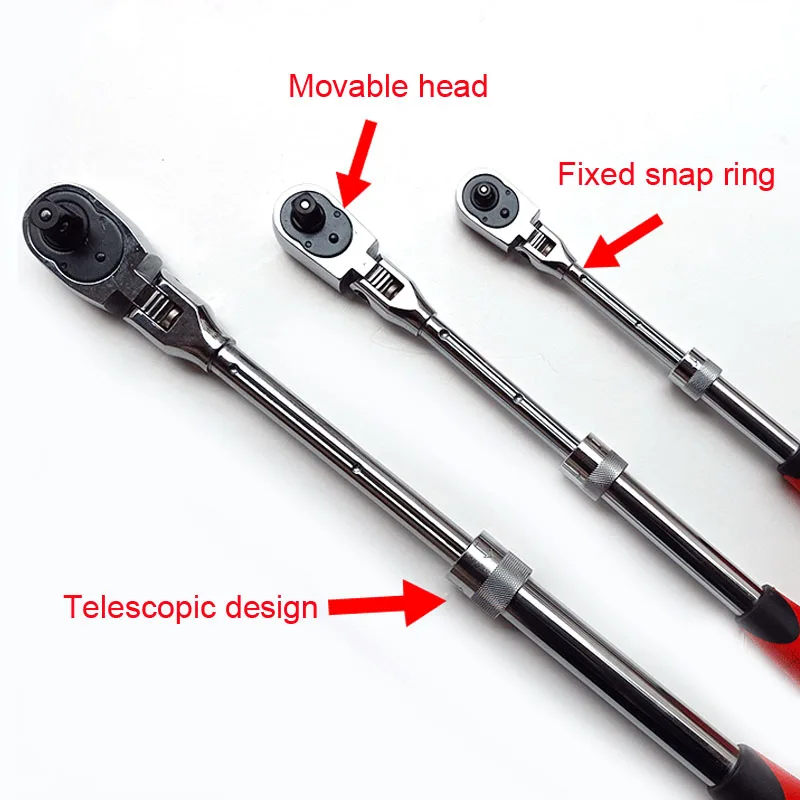 1/4&quot3/8&quot1/2&quot Telescopic Ratchet Spanner 72Teeth Carbon Steel Retractable Wrench Can Adjust 90 Degrees Movable head |